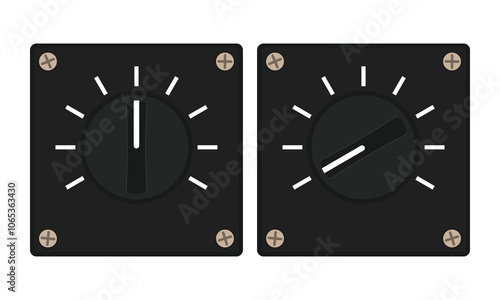 Rotary switch with black knob. Vector illustration in flat style