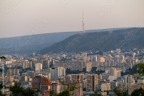 Tbilisi, Georgia - October 20 2024: Cityscape of Tbilisi under Mount Mtatsminda photo