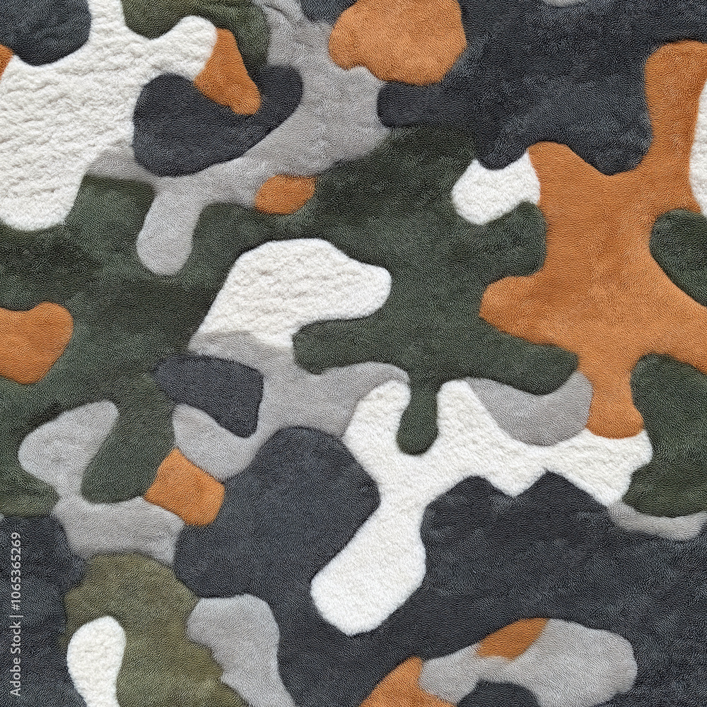 Naklejka premium Seamless plush textured camouflage pattern with earthy colors for cozy outdoor and fashion applications