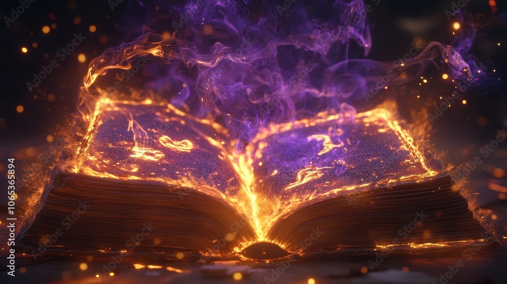 Obraz premium A burning book with flames that morph into ethereal
