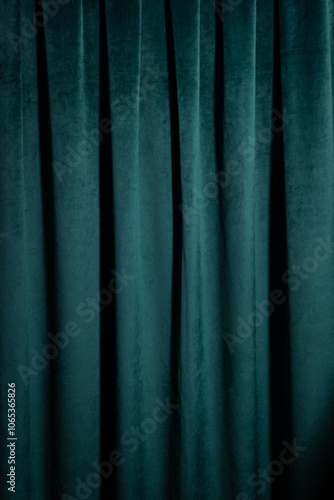 velvet curtain, deep teal, drapery, fabric folds, luxurious texture, dark green, rich color, interior decor, soft fabric, theater curtain, smooth material, elegant style, cozy ambiance, home decor