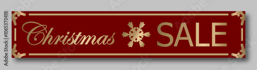 christmas sale, template discount banner design with gold silhouettes snowflakes on red background. bright vector illustration to promote purchases in the winter season, header for the website