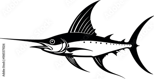Swordfish Vector Black Silhouette Design For T-Shirt