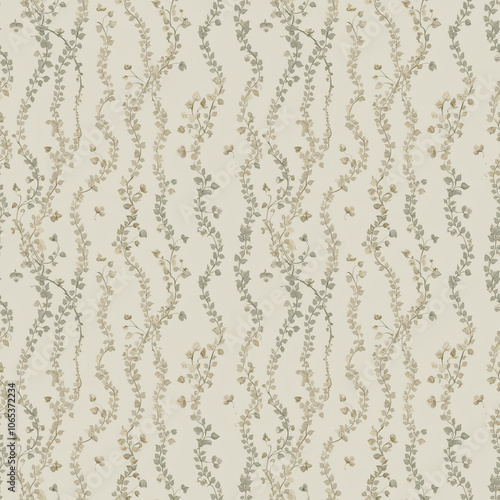 Delicate vine and floral seamless pattern in soft beige tones