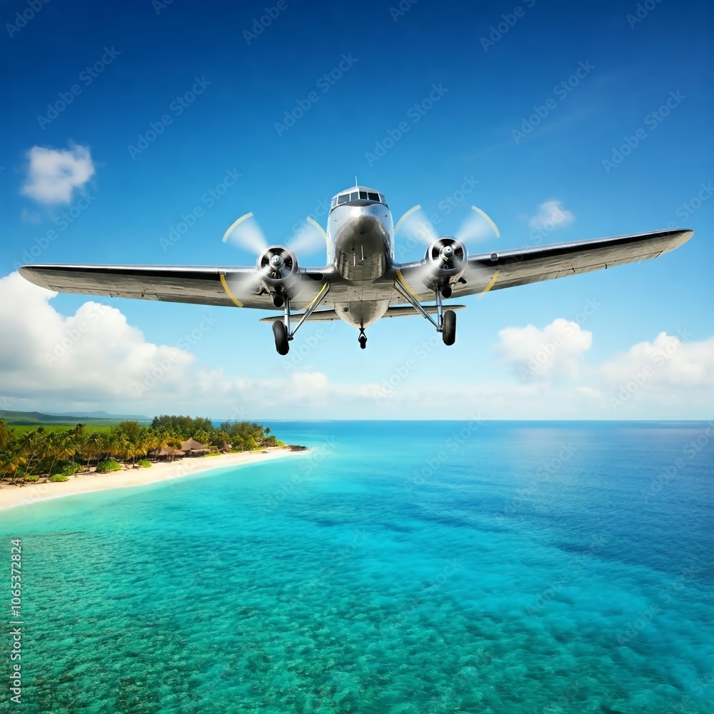 Naklejka premium I looked at the world map and dreamed of traveling by plane to a beautiful beach where I could relax in nature.