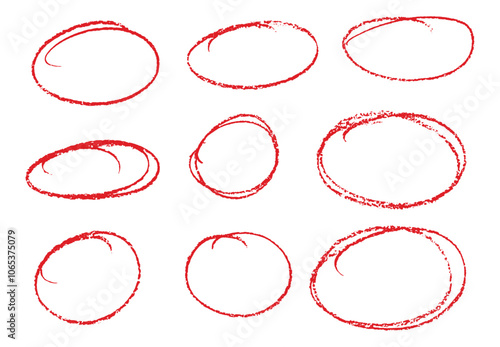 Hand-drawn red ovals and circles set. red scribble ovals and bubbles to circle and highlight text. circle markers or highlighter elements