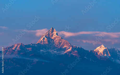 Landscape view of Mount Machhapuchhre range in  Kaski, Nepal. photo