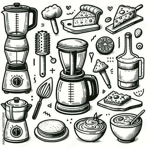 Food processor set doodle vector 