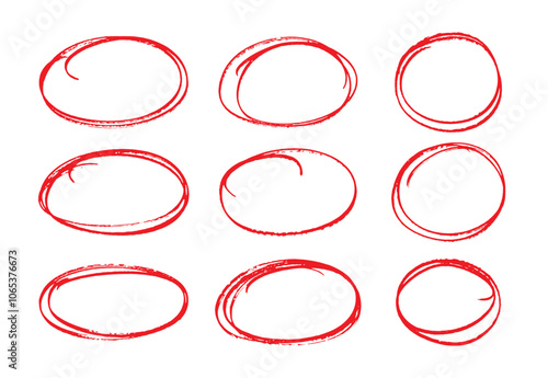 Hand-drawn red ovals and circles set. red scribble ovals and bubbles to circle and highlight text. circle markers or highlighter elements