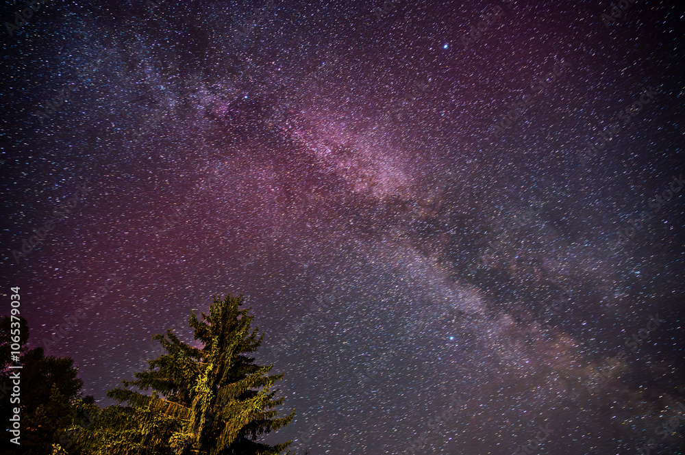 Fototapeta premium Thousand star on night summer sky, Milky way and Aurora borealis.