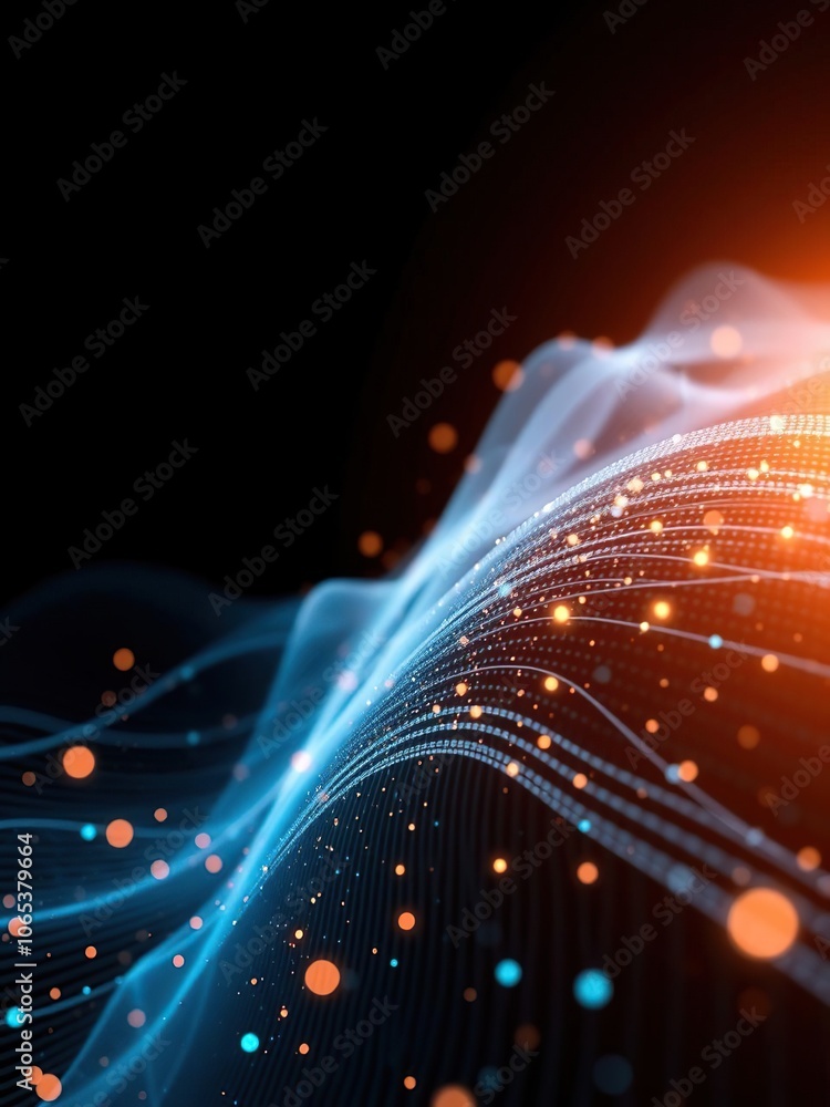 custom made wallpaper toronto digitalAbstract animation of digital data moving on black background with glowing lines and particles, futuristic