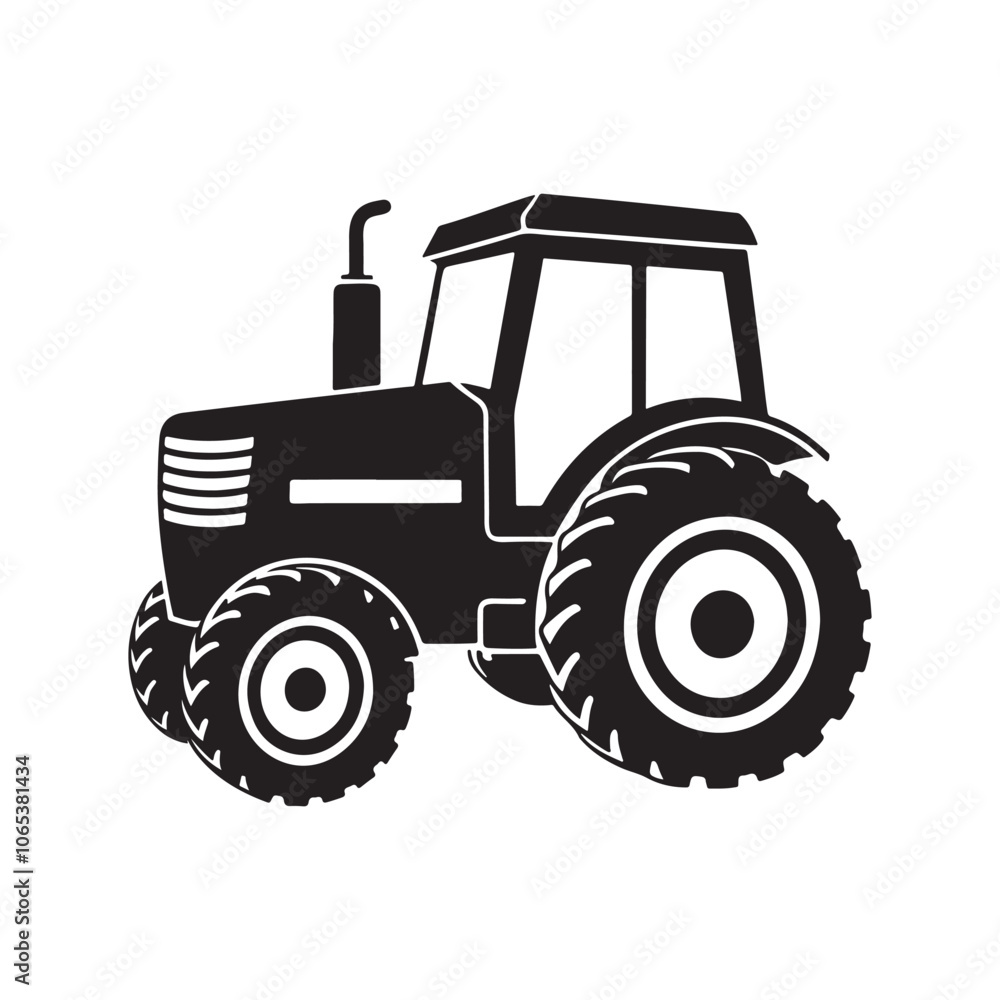 Obraz premium Farm Tractor silhouette vector, black and white silhouette, vector and&nbsp;illustration
