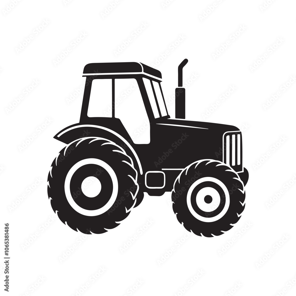Obraz premium Farm Tractor silhouette vector, black and white silhouette, vector and&nbsp;illustration