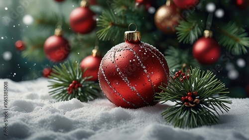 Festive Christmas Ornament on Snowy Ground