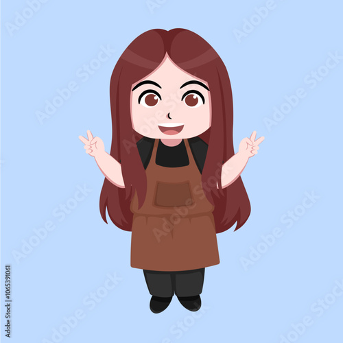 Cute chibi barista girl 