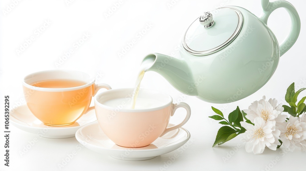 Elegant Teapot Pouring Freshly Brewed Tea Elegant Teapot Pouring Freshly Brewed Tea