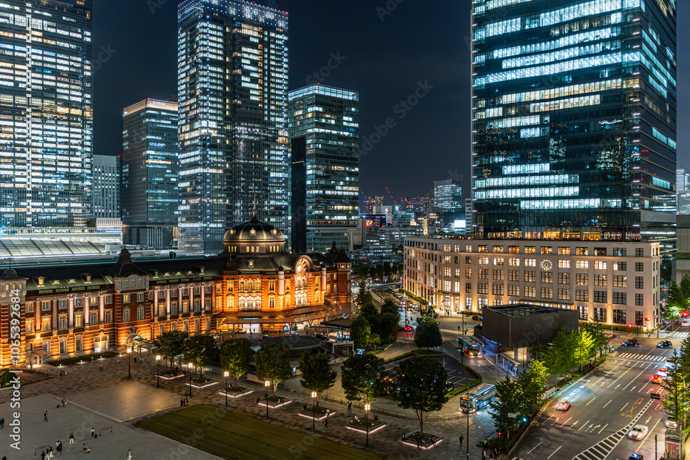 Fototapeta premium 東京の駅と丸の内の夜景/Tokyo station and Marunouchi night view