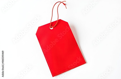 A vibrant red tag featuring a smooth surface and a secure tie, perfect for labeling items and enhancing organization. black background  photo