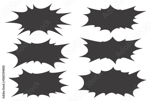 Comic manga speech frame. Vector bubble balloon burst. Effect text dialog bang. Surprise boom explosion. Element cartoon message. Black zigzag chat shape talk.