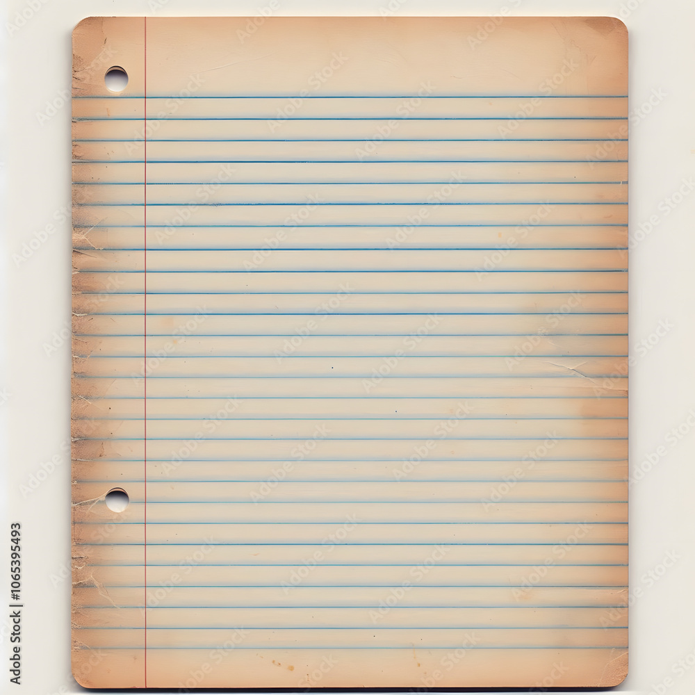 Naklejka premium Vintage lined paper with aged texture and punched holes