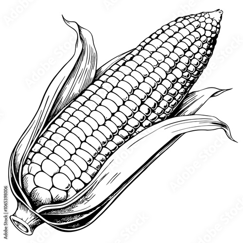 Buttered Corn Illustration in Black and White Style  