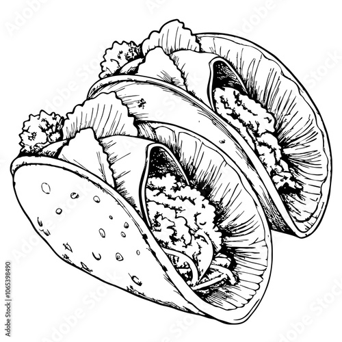 Hand-drawn fish tacos on a white background  