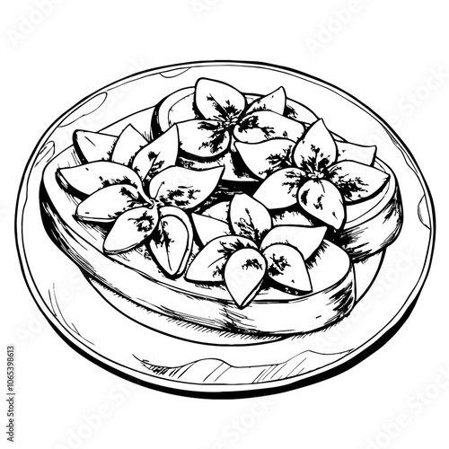Bruschetta with Sliced Fruit and Edible Flowers on a Plate  