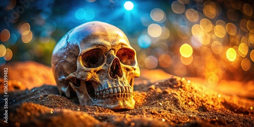 Ancient skull, a hazy find, revealing secrets of the past.