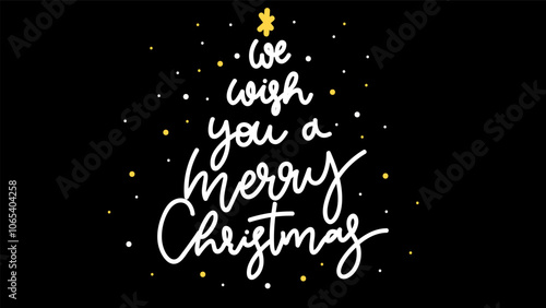 We wish you a merry Christmas brush calligraphy, Handwritten ink lettering, handwriting on black background, Flat Modern design ,Vector illustration EPS 10