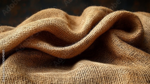 Close-up of textured brown fabric, showcasing natural fibers and folds.