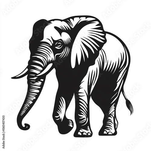 Wallpaper Mural A black and white illustration of an elephant standing in front of a white background. Torontodigital.ca