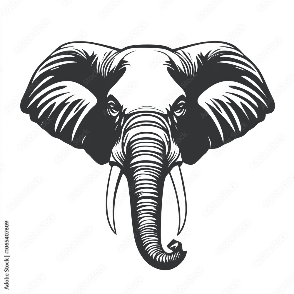custom made wallpaper toronto digitalA black and white illustration of an elephant standing in front of a white background.