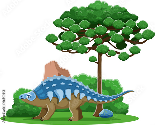 Cartoon dinosaur and prehistoric lizard Panoplosaurus for dino collection, vector character. Funny prehistoric dinosaur Panoplosaurus in jungle forest, Jurassic or Cretaceous era extinct lizard animal