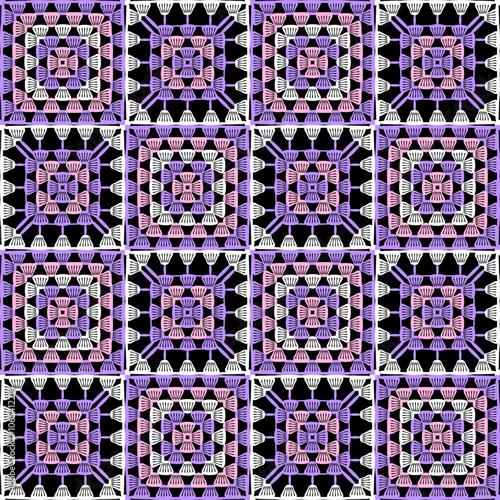 Pattern with crochet granny square with flowers wallpaper handmade decorative art design print	