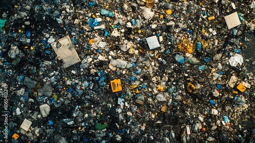 A swamp filled with plastic waste, showing the serious problem of pollution and its harmful effects on nature and water ecosystems photo