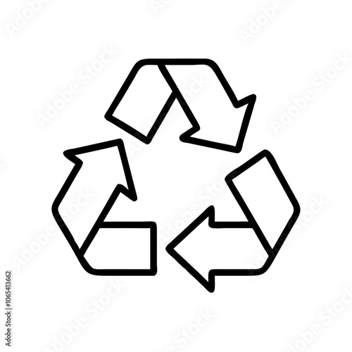 Recycling symbol icon with arrows in black outline, modern design