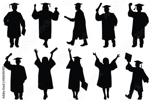 Silhouettes of graduates celebrating success, vector illustration art
