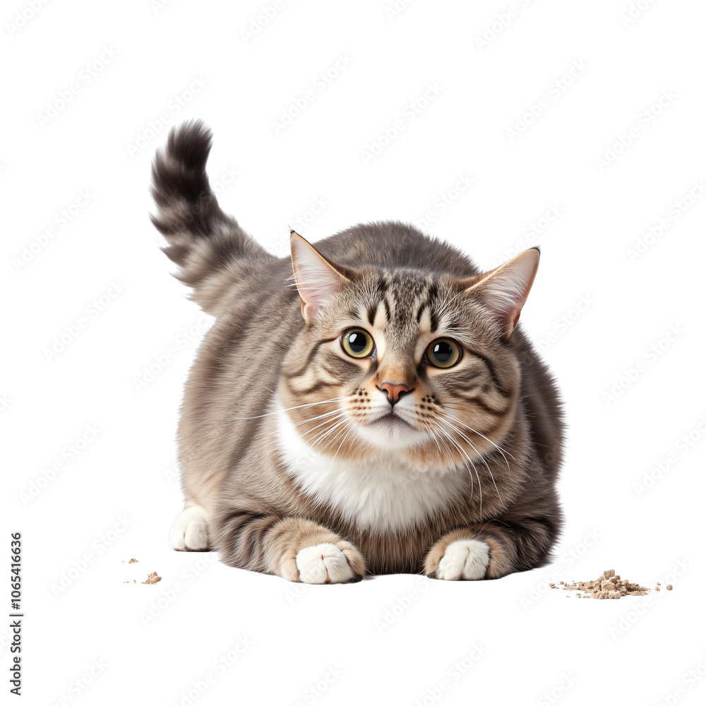 Fototapeta premium Playful tabby cat crouching with alert expression and playful posture