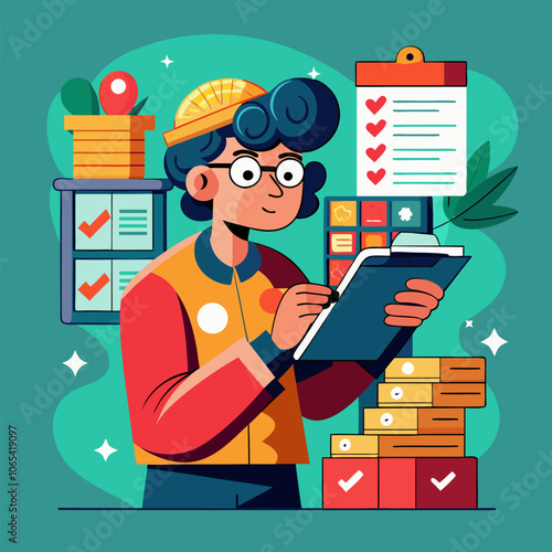 Woman with check list of shopping list at home, planning the household