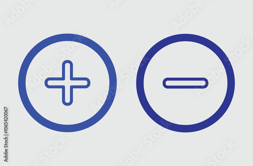 Plus and Minus icon shape button set. Add, zoom, cross, positive logo symbol. Plus and minus icon outline vector. vector of simple plus and minus signs. Vector illustration. Eps file 49.