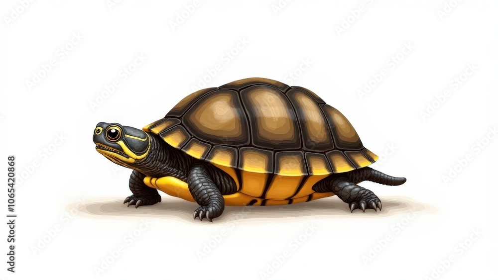 Fototapeta premium Cute baby box turtle drawn with fine details, showing tiny limbs and a unique shell design