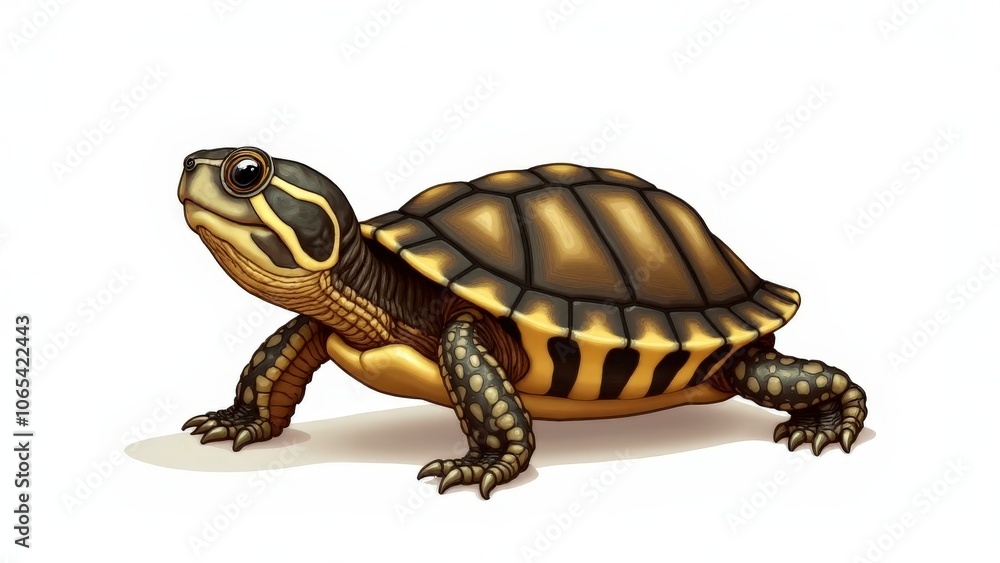 Obraz premium Baby box turtle art on white background, emphasizing its small size and detailed shell