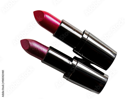 Two Lipsticks in Different Shades of Pink on White Background photo