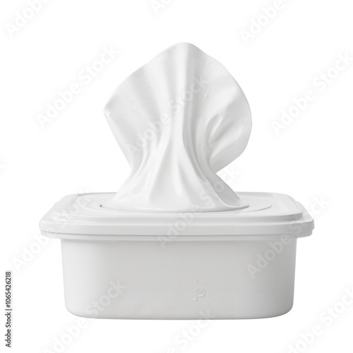 White Tissue Box with Dispenser Lid and Tissue Peeking Out photo