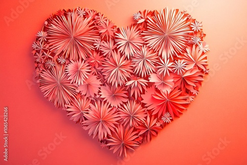 Layered Heart Design with Paper Flowers and Fireworks