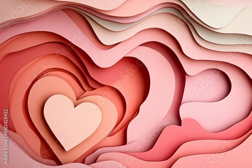 Layered Heart Shapes in Paper Cut Style