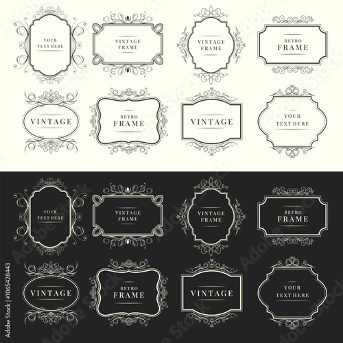 Set of vintage decorative calligraphic frames. Elegant retro ornamental borders. Vector illustration