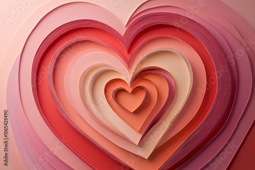 Layered Heart Shapes in Paper Cut Style