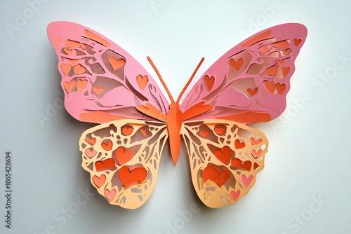 Colorful Paper Butterfly with Heart Patterns