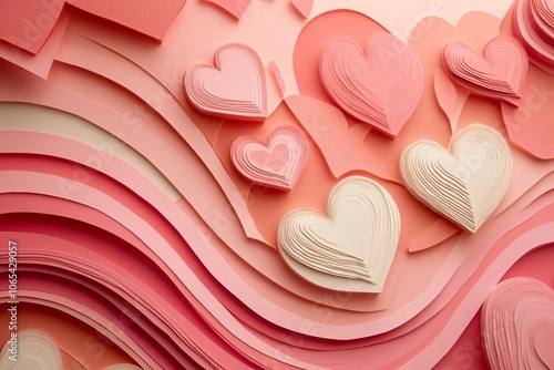 Layered Heart Paper Cut Illustration in Soft Colors